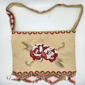 NEW Sudha 100% Silk Floral Beaded Fringe Detail Handbag Bag Purse Made in India